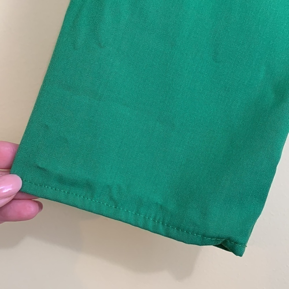 Caron || 80’s Kelly Green Long Sleeve Faux Wrap Belted Shirt Pocket Dress M - Picture 8 of 16
